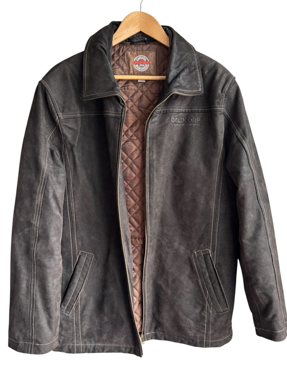 Rugged Genuine Leather Canadian Mining Jacket Mens Medium DARK Brown Coat Warm